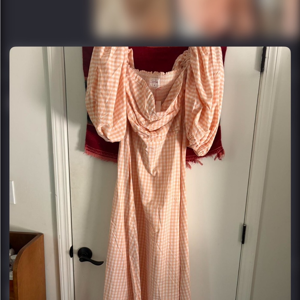 Vintage Peach Gingham Midi Dress